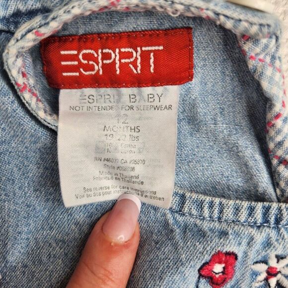 Vintage 90s Esprit Baby Denim Blue Jean Dress 12 mo Flowers - Picture 7 of 7